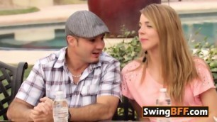 Hot Swingers Are Having Lunch Talking About Their Sex Realtionships.