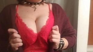 Goth Girl in Christmas Lingerie Secretly Plays with Big Tits
