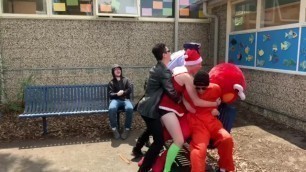 SLUTTY INMATE GETS FUCKED BY SEXY ELMO AND SEXY SANTA AND TERMINATOR