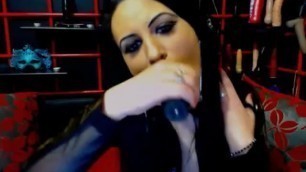 Dark Haired Mistress Shows her Deep Throat Skills with a Dildo