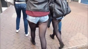 Candid Jean Shorts and Black Pantyhose