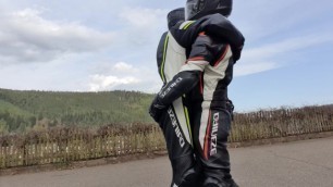Fetish Biker make out in Dainese Leather Motorcycle Gear after Ride