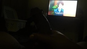 Guy Swings Dick around while Watching Anime