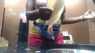 Ebony MILF Washes Hands Tits out