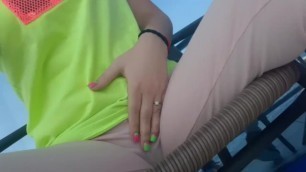 Public Masturbation in Leggings Put my Hand in Pants near Sea