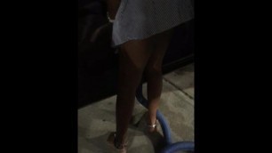 Candid Black Booty and Feet Vacuuming at Car Wash