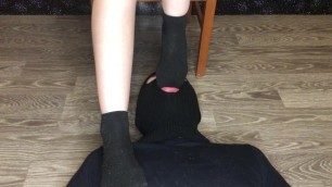 Teen Student in Dirty Black Socks Smelling Foot Fetish Domination POV