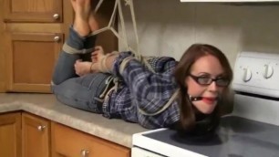 Nerdy Madalynn Raye Roped Barefoot in the Kitchen & Gagged
