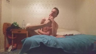 Very HORNY Skinny Teen Strokes Cock and Licks his Feet Pt 2