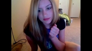 Sexy blonde teen strips and plays with her pussy for the webcam - sixxxcam&period;com