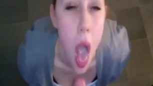 Blonde girl swallows that cock like it is nothing