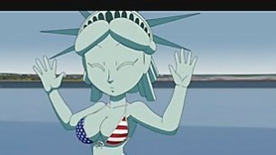 The statues of liberty and freedom. pose a bunch
